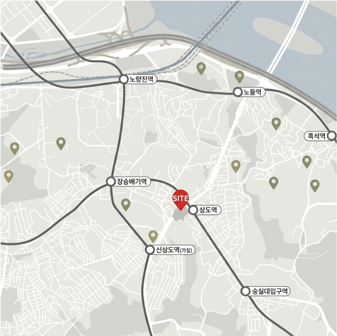 상도역 대우 엑소디움 광역 입지도 및 지하철 노선도